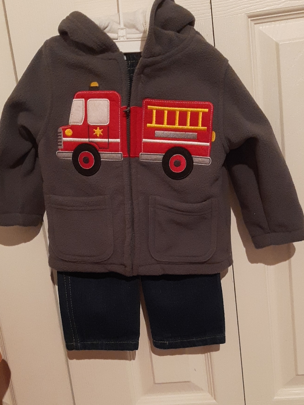 NWOT 12M Kids Headquarters Gray and Red Fire Truck Jacket Set
